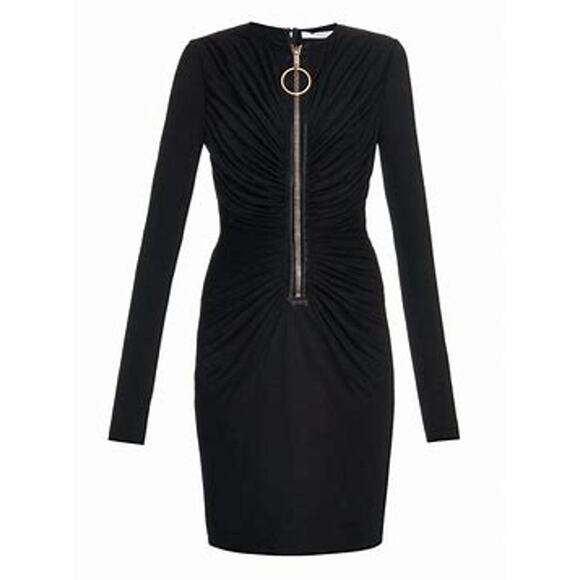 GIVENCHY Ring-Pull Zip Ruched Dress Long Sleeve Black Size 4 S Small SEXY EDGY - Picture 1 of 8